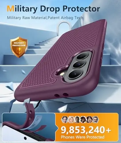FNTCASE for Galaxy A37-5G Phone Case - Samsung Military Grade Drop Protection Cover, 14ft Drop Tested, Screen Protector Included, Anti-Slip Textured, TPU+PC Dual Layer Shockproof (Burgundy Purple) - 4
