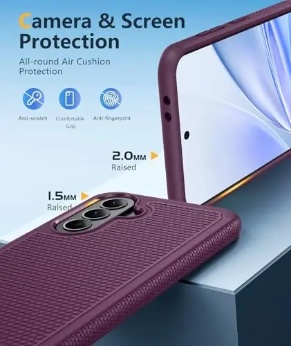 FNTCASE for Galaxy A37-5G Phone Case - Samsung Military Grade Drop Protection Cover, 14ft Drop Tested, Screen Protector Included, Anti-Slip Textured, TPU+PC Dual Layer Shockproof (Burgundy Purple) - 6