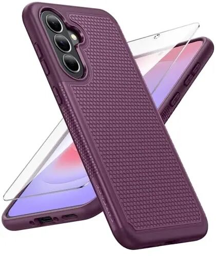 FNTCASE for Galaxy A37-5G Phone Case - Samsung Military Grade Drop Protection Cover, 14ft Drop Tested, Screen Protector Included, Anti-Slip Textured, TPU+PC Dual Layer Shockproof (Burgundy Purple) 