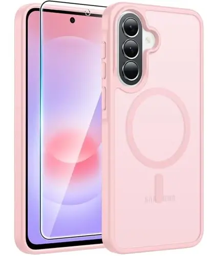 FNTCASE for Galaxy A37 5G Telefon G‘ilofi: Samsung A36 5G G‘ilofi [Magsafe bilan mos keladi] Mat Shaffof [Ekran Himoyachisi] Samsung A37 va A36 G‘iloflari uchun Harbiy Darajadagi Himoya - Och Pushti 