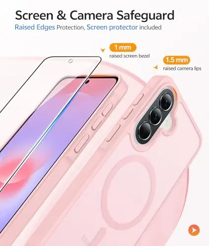 FNTCASE for Galaxy A37 5G Telefon G‘ilofi: Samsung A36 5G G‘ilofi [Magsafe bilan mos keladi] Mat Shaffof [Ekran Himoyachisi] Samsung A37 va A36 G‘iloflari uchun Harbiy Darajadagi Himoya - Och Pushti - 4