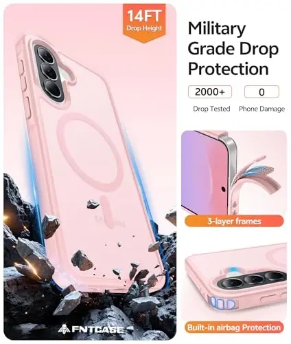 FNTCASE for Galaxy A37 5G Telefon G‘ilofi: Samsung A36 5G G‘ilofi [Magsafe bilan mos keladi] Mat Shaffof [Ekran Himoyachisi] Samsung A37 va A36 G‘iloflari uchun Harbiy Darajadagi Himoya - Och Pushti - 5