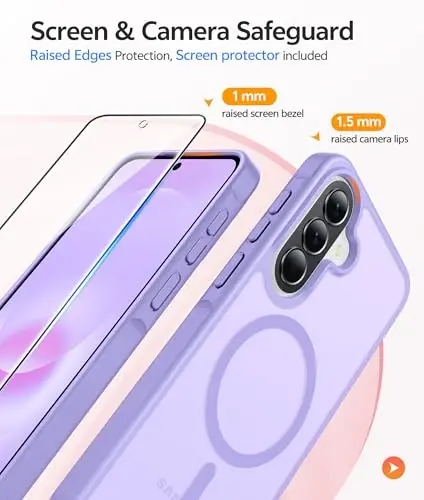FNTCASE for Galaxy A37 5G Phone Case: Samsung A36 5G Case [Compatible with Magsafe] Matte Translucent [Screen Protector] Military Grade Protection for Samsung A37 & A36 Cases - Light Purple - 4