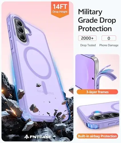 FNTCASE for Galaxy A37 5G Phone Case: Samsung A36 5G Case [Compatible with Magsafe] Matte Translucent [Screen Protector] Military Grade Protection for Samsung A37 & A36 Cases - Light Purple - 5