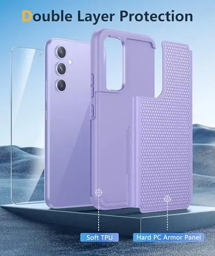FNTCASE for Galaxy A54-5G Phone Case: Samsung Dual Layer Non Slip Cover | With Screen Protector, Military Grade Shockproof Drop Protection, Matte Textured Protective Cases for Daily Use, Light Purple - 3
