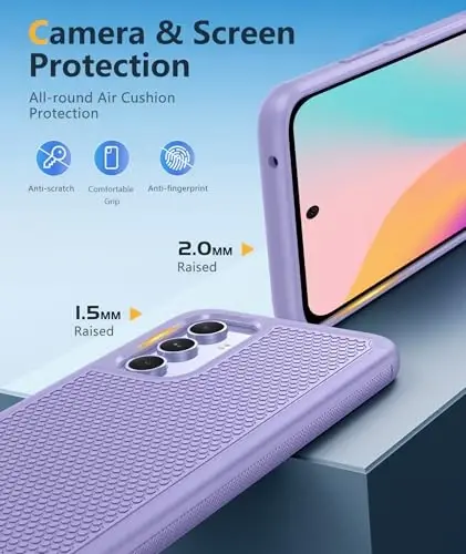 FNTCASE for Galaxy A54-5G Phone Case: Samsung Dual Layer Non Slip Cover | With Screen Protector, Military Grade Shockproof Drop Protection, Matte Textured Protective Cases for Daily Use, Light Purple - 6