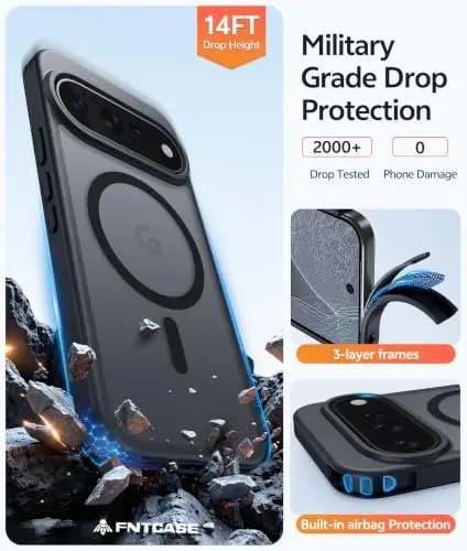 FNTCASE for Google 11/11 Pro Case, Compatible with Magsafe Black | Screen Protector, Translucent Matte, 14FT Military Grade Drop Protection, Shockproof Protective Phone Cover, Black - 5