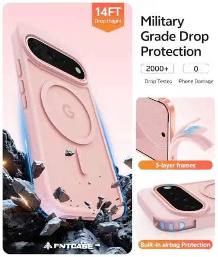 FNTCASE for Google 11/11 Pro Case, Compatible with Magsafe Light Pink | Screen Protector, Translucent Matte, 14FT Military Grade Drop Protection, Shockproof Protective Phone Cover, Light Pink - 5