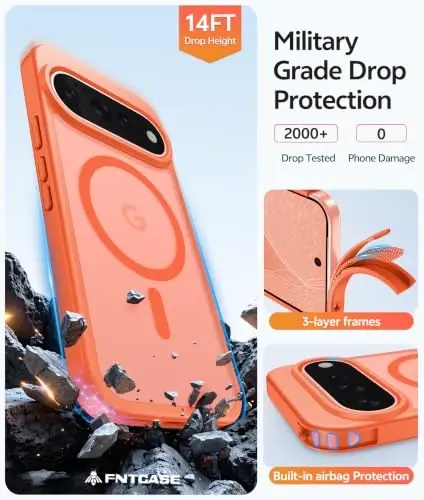 FNTCASE for Google 11/11 Pro Case, Compatible with Magsafe Orange | Screen Protector, Translucent Matte, 14FT Military Grade Drop Protection, Shockproof Protective Phone Cover, Orange - 5