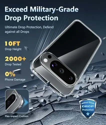 FNTCASE for Google Pixel 10 Case: Pixel 10 Pro Case Google 9/9 Pro Non-Yellowing Clear Slim Case | Rugged Anti-Drop Shockproof Scratch Protective Thin Transparent Crystal Cell Phone Cover (Clear) - 3