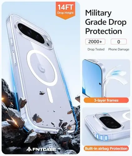 FNTCASE for Google Pixel 10 Pro Case: for Pixel 10 Case [Fit for Magsafe] Anti Yellowing Transparent Clear Cases with [Screen Protector] - Military Grade Shockproof Protective Magnetic Phone Cover - 5