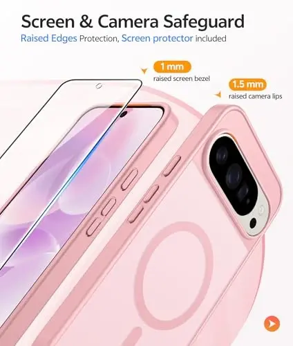 FNTCASE for Google Pixel 10 Pro Case: for Pixel 10 Case [Fit for Magsafe] Translucent Matte Cases with [Screen Protector] Military Grade Shockproof Protective Magnetic Phone Cover (6.3inch - Pink) - 3