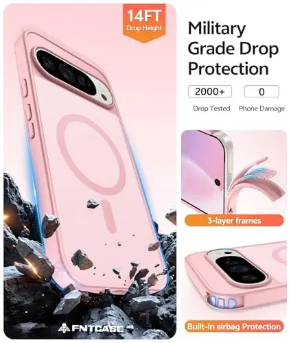 FNTCASE for Google Pixel 10 Pro Case: for Pixel 10 Case [Fit for Magsafe] Translucent Matte Cases with [Screen Protector] Military Grade Shockproof Protective Magnetic Phone Cover (6.3inch - Pink) - 4