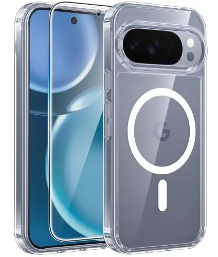FNTCASE for Google Pixel 10 Pro XL / 9 Pro XL Case, Compatible with Magsafe | Screen Protector, Anti Yellowing, 14FT Military Grade Drop Protection, Shockproof Protective Phone Cover, Transparent Clear 