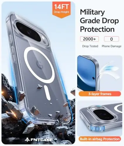 FNTCASE for Google Pixel 10 Pro XL / 9 Pro XL Case, Compatible with Magsafe | Screen Protector, Anti Yellowing, 14FT Military Grade Drop Protection, Shockproof Protective Phone Cover, Transparent Clear - 5