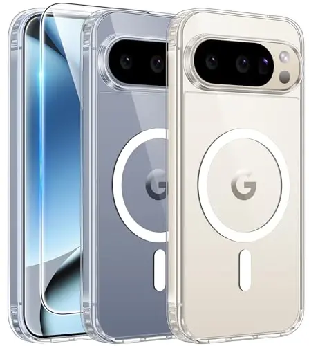 FNTCASE for Google Pixel-10-Pro XL Case: Clear Pixel 9 Pro XL Phone Cases Magnetic with Screen Protector Transparent Slim Cell Cover Anti Yellowing Rugged Shockproof Protective (Clear) - FNTCASE