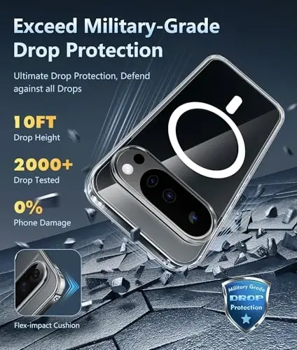 FNTCASE for Google Pixel-10-Pro XL Case: Clear Pixel 9 Pro XL Phone Cases Magnetic with Screen Protector Transparent Slim Cell Cover Anti Yellowing Rugged Shockproof Protective (Clear) - 4