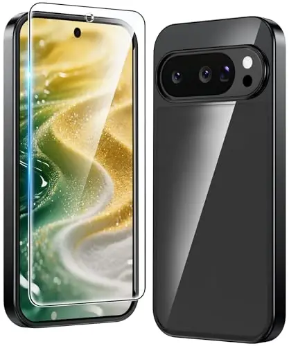 FNTCASE for Google Pixel-10-Pro XL Case: Clear Pixel 9 Pro XL Phone Cases with Screen Protector Slim Rugged Cell Cover Transparent Anti Yellowing Shockproof Protective (Black) - FNTCASE