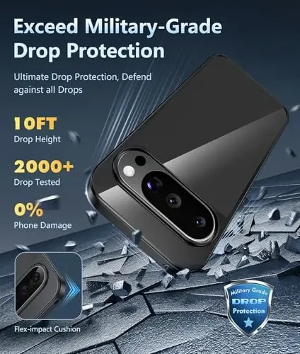 FNTCASE for Google Pixel-10-Pro XL Case: Clear Pixel 9 Pro XL Phone Cases with Screen Protector Slim Rugged Cell Cover Transparent Anti Yellowing Shockproof Protective (Black) - 3