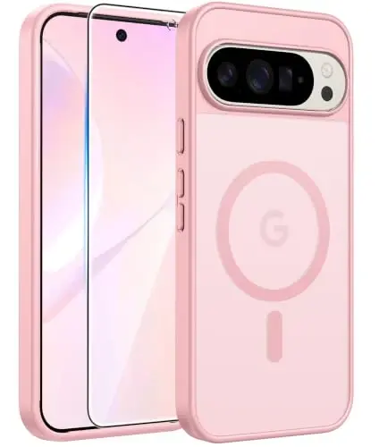 FNTCASE for Google Pixel 10 Pro XL Case: for Pixel 9 Pro XL Case [Fit for Magsafe] Translucent Matte [with Screen Protector] Military Grade Shockproof Protective Magnetic Phone Cover (6.8inch - Pink) 