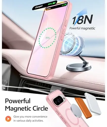 FNTCASE for Google Pixel 10 Pro XL Case: for Pixel 9 Pro XL Case [Fit for Magsafe] Translucent Matte [with Screen Protector] Military Grade Shockproof Protective Magnetic Phone Cover (6.8inch - Pink) - 3