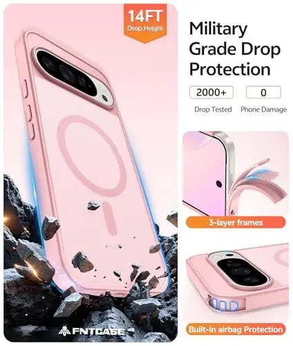 FNTCASE for Google Pixel 10 Pro XL Case: for Pixel 9 Pro XL Case [Fit for Magsafe] Translucent Matte [with Screen Protector] Military Grade Shockproof Protective Magnetic Phone Cover (6.8inch - Pink) - 5