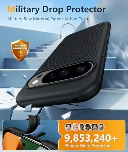 FNTCASE for Google Pixel 10-Pro-XL Case: Pixel 9 Pro XL Shockproof Protective Lightweight Duty Cell Phone Cover Rugged with Non Slip Textured Back - Military Protection Bumper Tough, Black - 4