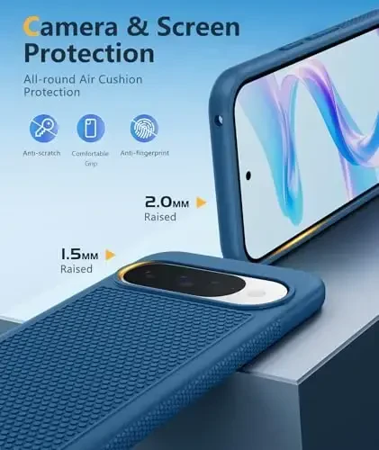 FNTCASE for Google Pixel 10/10 Pro Case: for Pixel 9/9 Pro Soft TPU Protective Lightweight Duty Cell Phone Cover Shockproof Rugged with Non Slip Textured - Military Protection Bumper Tough, Blue - 6