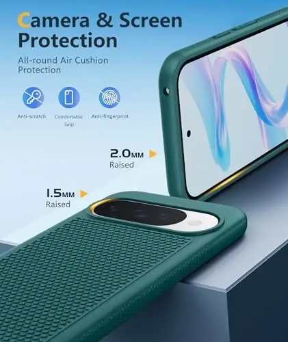 FNTCASE for Google Pixel 10/10 Pro Case: for Pixel 9/9 Pro Soft TPU Protective Lightweight Duty Cell Phone Cover Shockproof Rugged with Non Slip Textured - Military Protection Bumper Tough, Green 