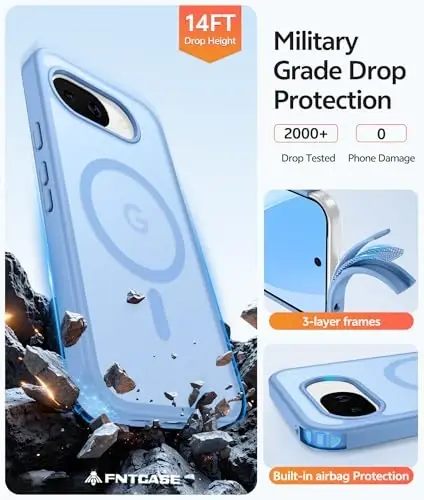 FNTCASE for Google Pixel 10a Case: [Compatible with Magsafe] Translucent Matte Cases with [Screen Protector] Military Grade Shockproof Protective Magnetic Phone Cover for Pixel 10A - Light Blue - 5