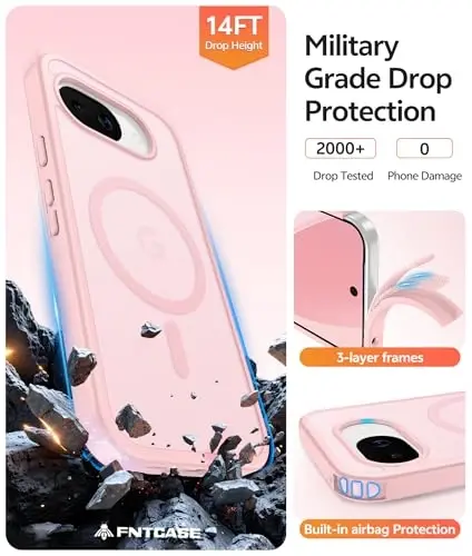 FNTCASE for Google Pixel 10a Case: [Compatible with Magsafe] Translucent Matte Cases with [Screen Protector] Military Grade Shockproof Protective Magnetic Phone Cover for Pixel 10A - Light Pink - 5