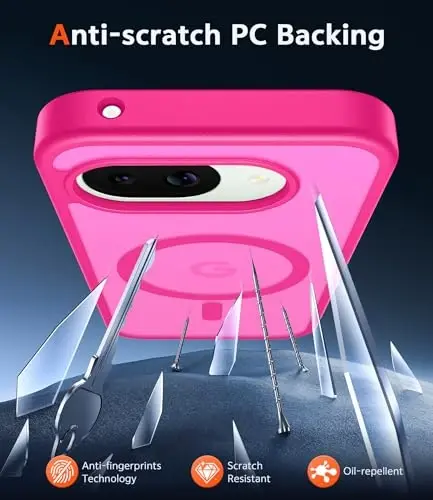 FNTCASE for Google Pixel 10A Case: Frosted Translucent with Screen Protector Shockproof Phone Cover - Matte Military Grade Full Protection Drop Proof TPU Rugged Sturdy Cases - 6.3 inch(Hot Pink Soild) - 5