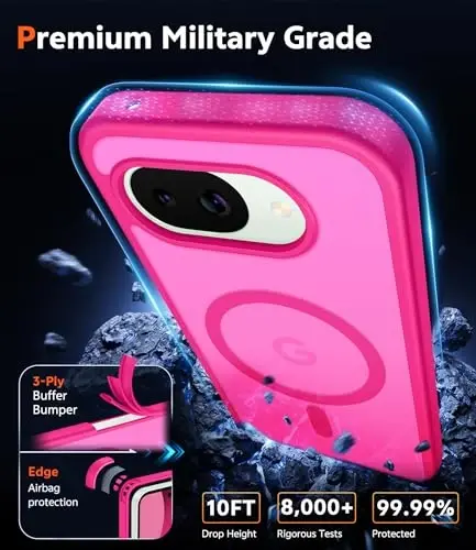 FNTCASE for Google Pixel 10A Case: Frosted Translucent with Screen Protector Shockproof Phone Cover - Matte Military Grade Full Protection Drop Proof TPU Rugged Sturdy Cases - 6.3 inch(Hot Pink Soild) - 6
