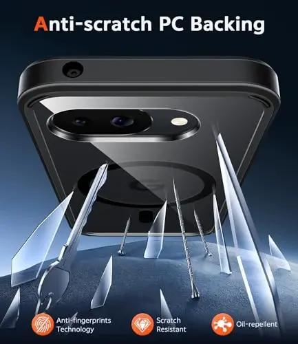 FNTCASE for Google Pixel 10a Case: Magnetic Military Grade Drop Protection with Screen Protector Anti Yellowing Cell Phone Cover - Rugged Shockproof Protective Bumper Transparent Cases(B-Black) - 5