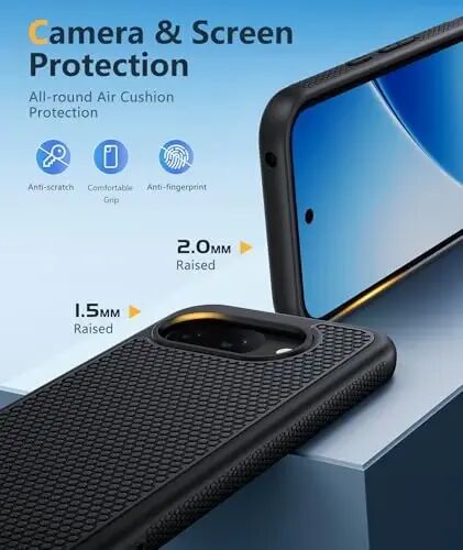 FNTCASE for Google Pixel 10A Case - Military Grade Drop Protection, 14ft Drop Tested, Screen Protector Included, Anti-Slip Anti-Fingerprint Matte Textured, Soft TPU Shockproof Cover (Black) 
