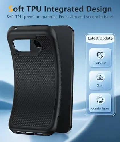 FNTCASE for Google Pixel 10A Case - Military Grade Drop Protection, 14ft Drop Tested, Screen Protector Included, Anti-Slip Anti-Fingerprint Matte Textured, Soft TPU Shockproof Cover (Black) - 3