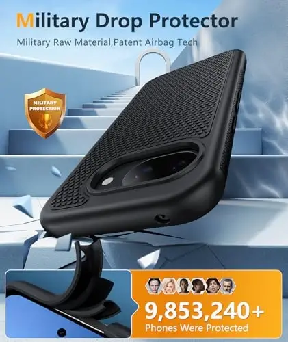 FNTCASE for Google Pixel 10A Case - Military Grade Drop Protection, 14ft Drop Tested, Screen Protector Included, Anti-Slip Anti-Fingerprint Matte Textured, Soft TPU Shockproof Cover (Black) - 4