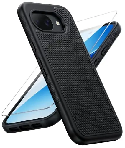 FNTCASE for Google Pixel 10A Case - Military Grade Drop Protection, 14ft Drop Tested, Screen Protector Included, Anti-Slip Anti-Fingerprint Matte Textured, Soft TPU Shockproof Cover (Black) 