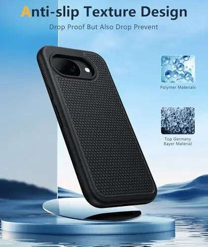 FNTCASE for Google Pixel 10A Case - Military Grade Drop Protection, 14ft Drop Tested, Screen Protector Included, Anti-Slip Anti-Fingerprint Matte Textured, Soft TPU Shockproof Cover (Black) - 5