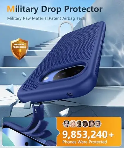 FNTCASE for Google Pixel 10A Case - Military Grade Drop Protection, 14ft Drop Tested, Screen Protector Included, Anti-Slip Anti-Fingerprint Matte Textured, Soft TPU Shockproof Cover (Navy Blue) - 4