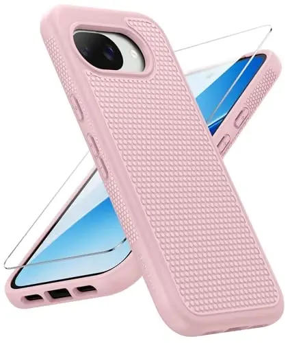 FNTCASE for Google Pixel 10A Case - Military Grade Drop Protection, 14ft Drop Tested, Screen Protector Included, Anti-Slip Anti-Fingerprint Matte Textured, Soft TPU Shockproof Cover (Pink) 