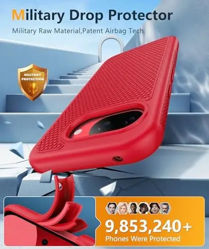 FNTCASE for Google Pixel 10A Case - Military Grade Drop Protection, 14ft Drop Tested, Screen Protector Included, Anti-Slip Anti-Fingerprint Matte Textured, Soft TPU Shockproof Cover (Red) - 4