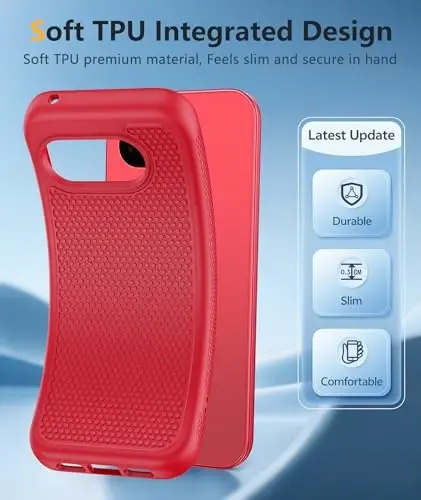 FNTCASE for Google Pixel 10A Case - Military Grade Drop Protection, 14ft Drop Tested, Screen Protector Included, Anti-Slip Anti-Fingerprint Matte Textured, Soft TPU Shockproof Cover (Red) - 3