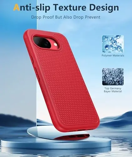 FNTCASE for Google Pixel 10A Case - Military Grade Drop Protection, 14ft Drop Tested, Screen Protector Included, Anti-Slip Anti-Fingerprint Matte Textured, Soft TPU Shockproof Cover (Red) - 5