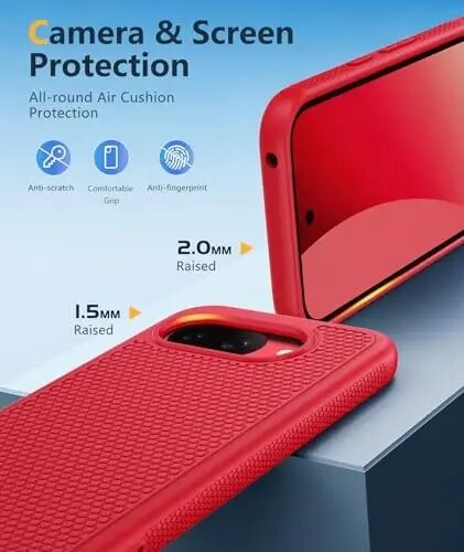 FNTCASE for Google Pixel 10A Case - Military Grade Drop Protection, 14ft Drop Tested, Screen Protector Included, Anti-Slip Anti-Fingerprint Matte Textured, Soft TPU Shockproof Cover (Red) 