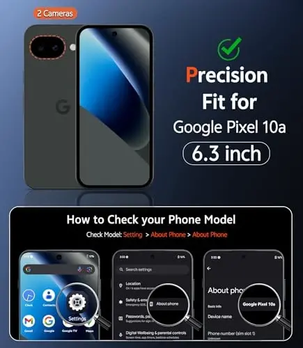 FNTCASE for Google Pixel 10a Case: Military Grade Drop Protection with Screen Protector Anti Yellowing Cell Phone Cover - Rugged Shockproof Protective Bumper Transparent Cases(D-Black) - 2