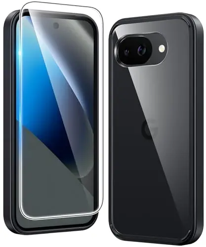 FNTCASE for Google Pixel 10a Case: Military Grade Drop Protection with Screen Protector Anti Yellowing Cell Phone Cover - Rugged Shockproof Protective Bumper Transparent Cases(D-Black) 