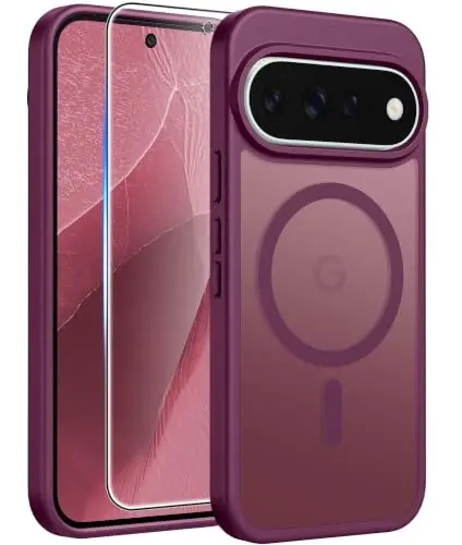 FNTCASE for Google Pixel 11 Pro/Pixel 11 Case, Fit for Magsafe, Burgundy | Screen Protector, Translucent Matte, Military Grade Drop Proof, Shockproof Protection Bumper, Protective Magnetic Phone Cover - 1