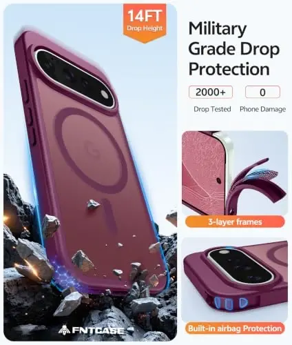 FNTCASE for Google Pixel 11 Pro/Pixel 11 Case, Fit for Magsafe, Burgundy | Screen Protector, Translucent Matte, Military Grade Drop Proof, Shockproof Protection Bumper, Protective Magnetic Phone Cover - 6