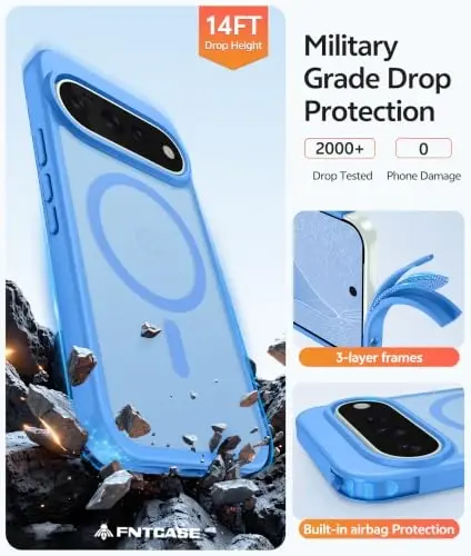 FNTCASE for Google Pixel 11 Pro/Pixel 11 Case, Fit for Magsafe, Ice Blue | Screen Protector, Translucent Matte, Military Grade Drop Proof, Shockproof Protection Bumper, Protective Magnetic Phone Cover - 6